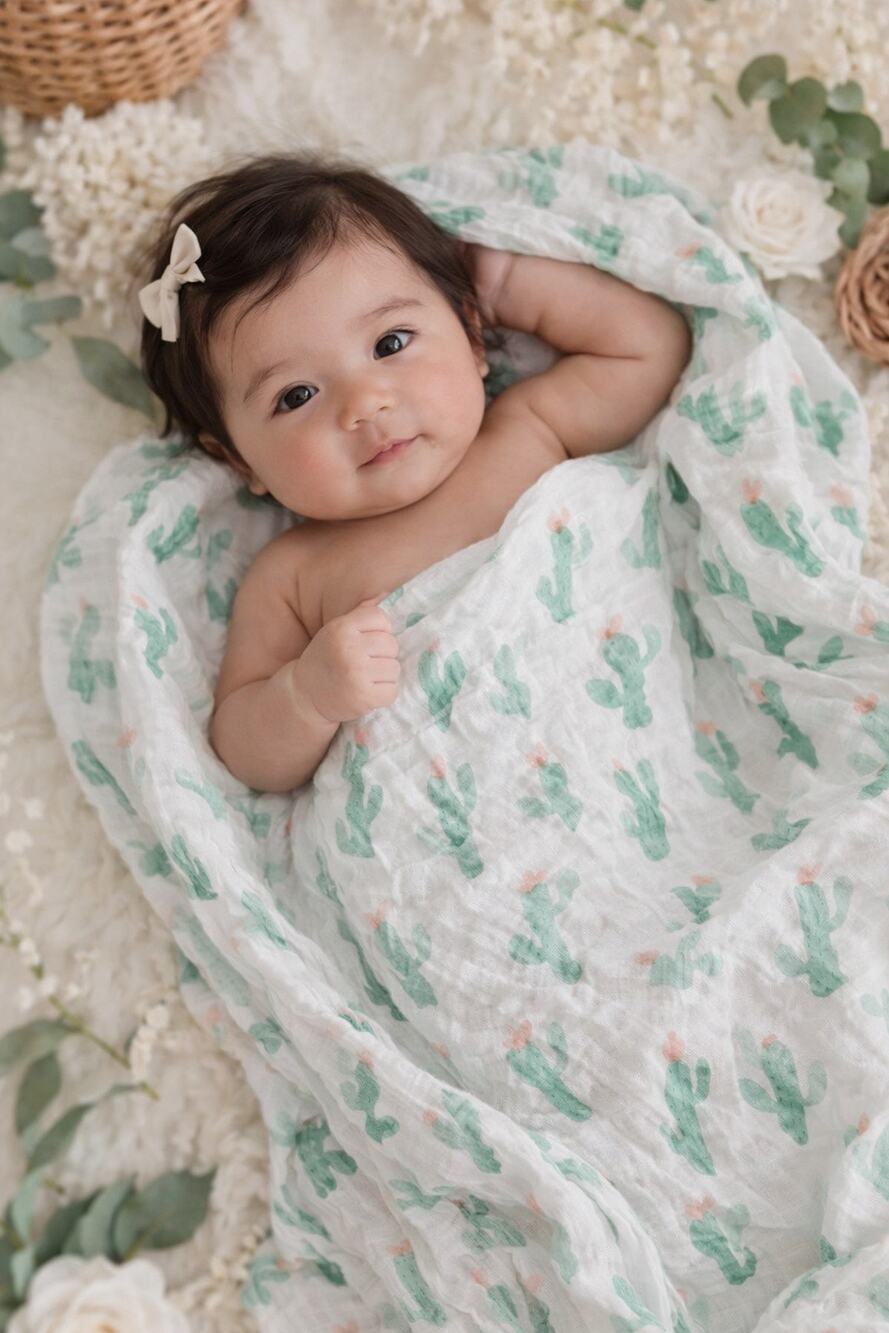 New Soft Bamboo Cactus Floral Print Muslin Blanket
